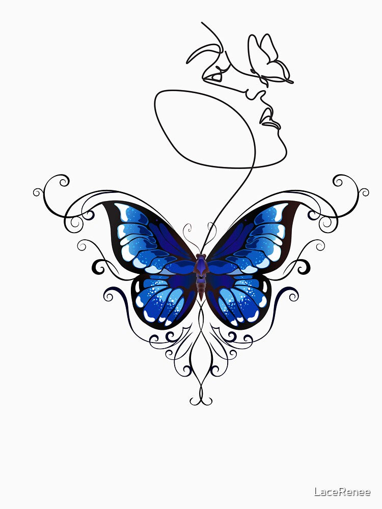 Woman Blue Butterfly FLoral by LaceRenee