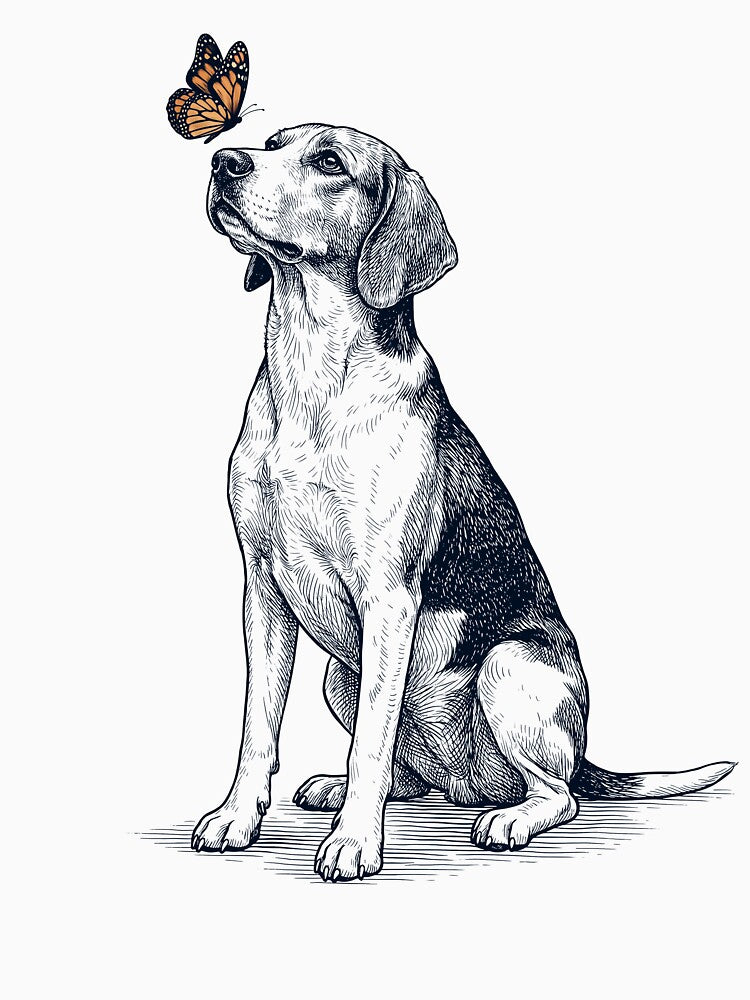 Vintage American Foxhound with Butterfly Dog Lover by DoodleTortle