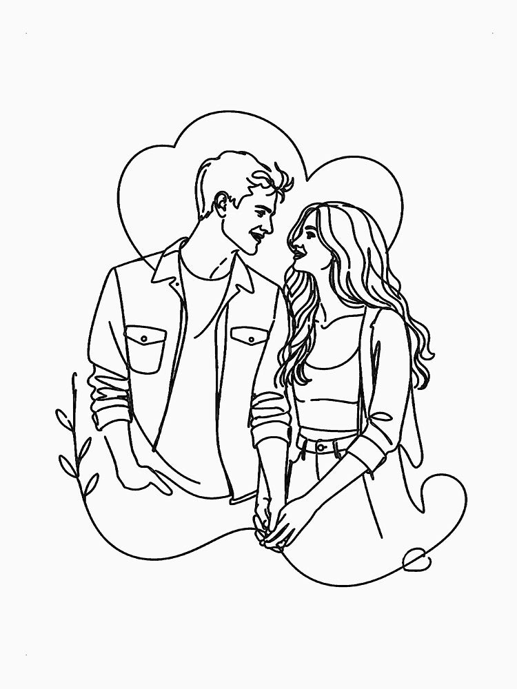 Couple Line Art Drawing, Romantic One Line Love by DigiHouse