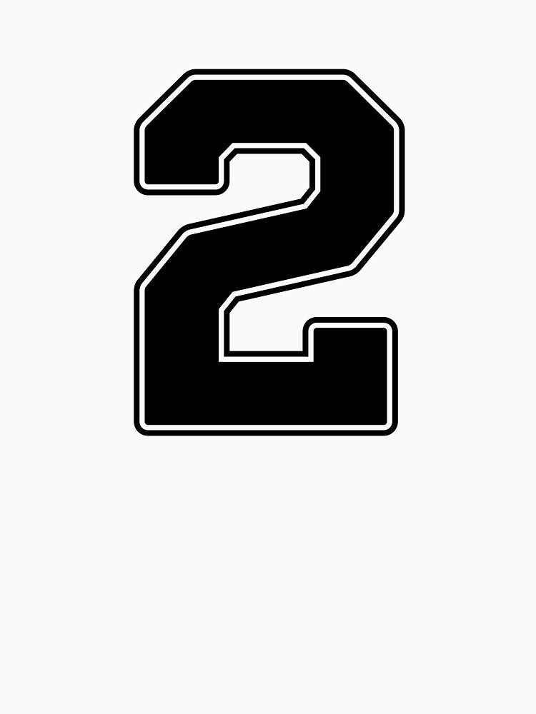 Jersey Number 2 / Player Shirt Number Two (Black with Black Outline) by STUDIO-72