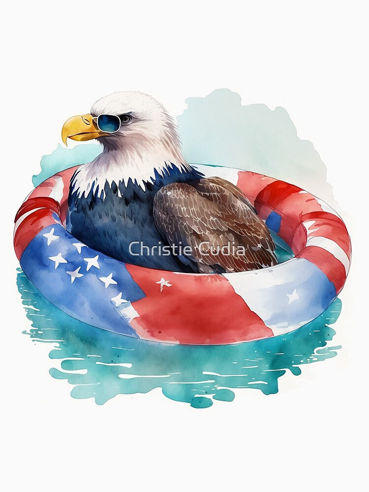 4th of July Patriotic Eagle in a Pool Floatie by Christie Cudia