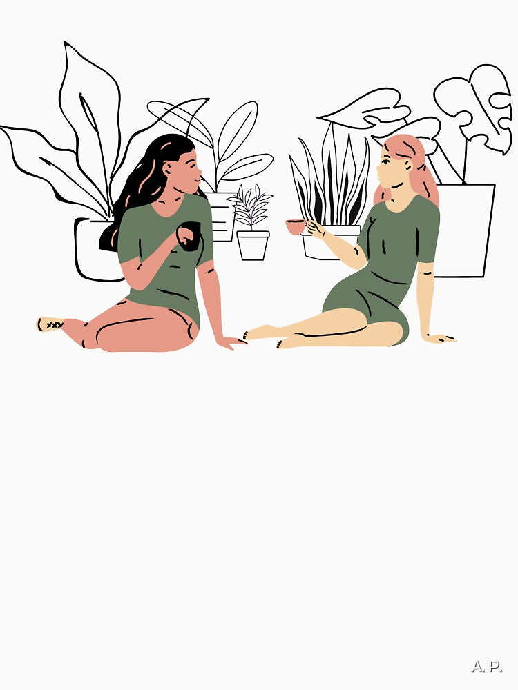 Childhood Friends Having Coffee Cute Drawing by A. P.