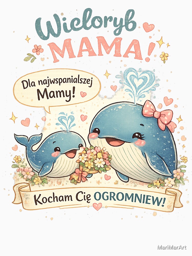 Cute Whale Mom Love Design – Funny Mother’s Day Whale Illustration by MariMarArt