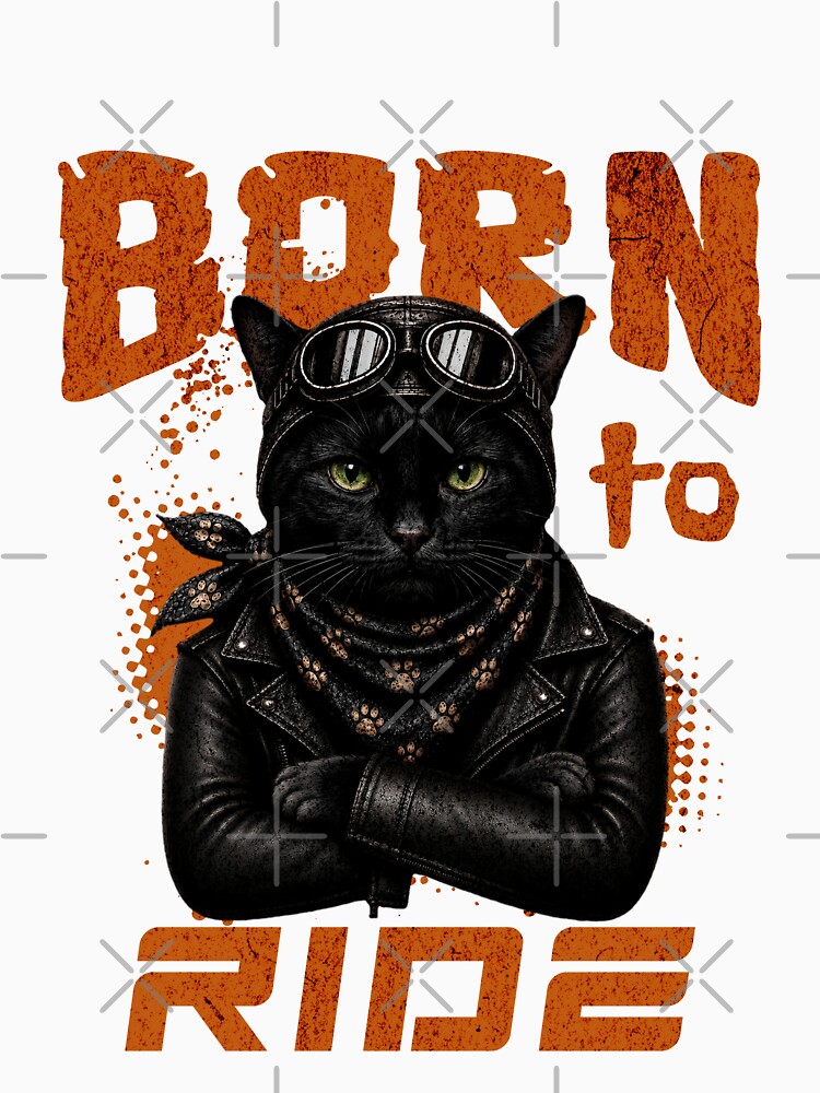 Black Cat Biker Design – Born To Ride Funny Motorcycle Black Cat by PixelsPaws