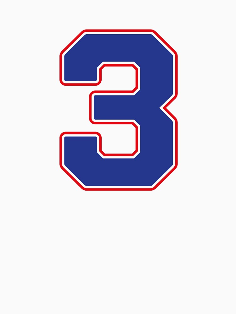 Jersey Number 3 / Player Shirt Number Three (Blue with Red Outline) by STUDIO-72