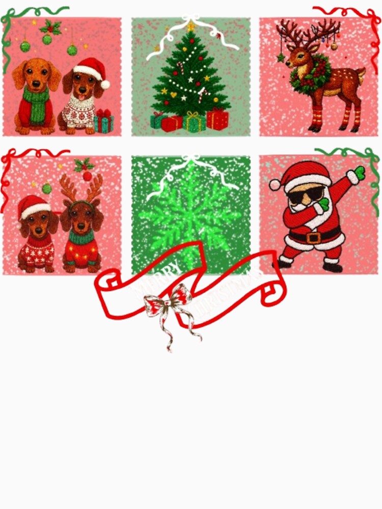 Merry Christmas Text Embroided Festive Santa Raindeer Puppies by DivineHaven