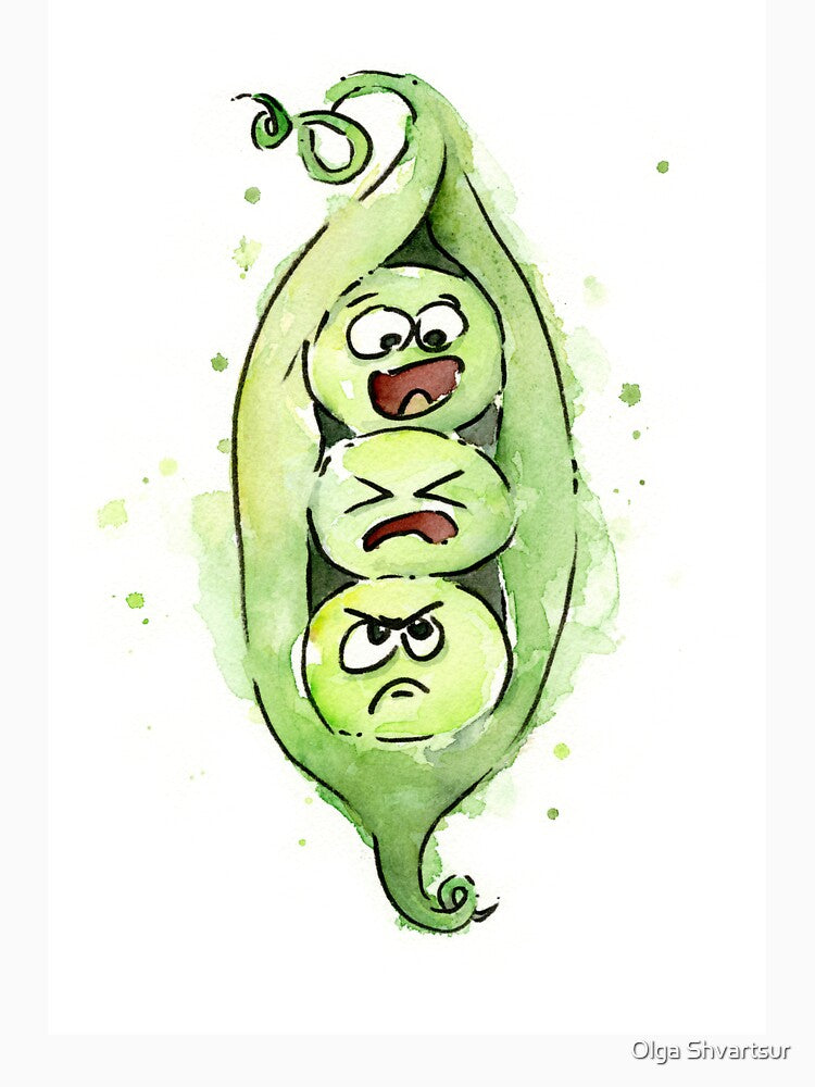 Peas in a Pod Fun Whimsical Watercolor Painting by Olga Shvartsur