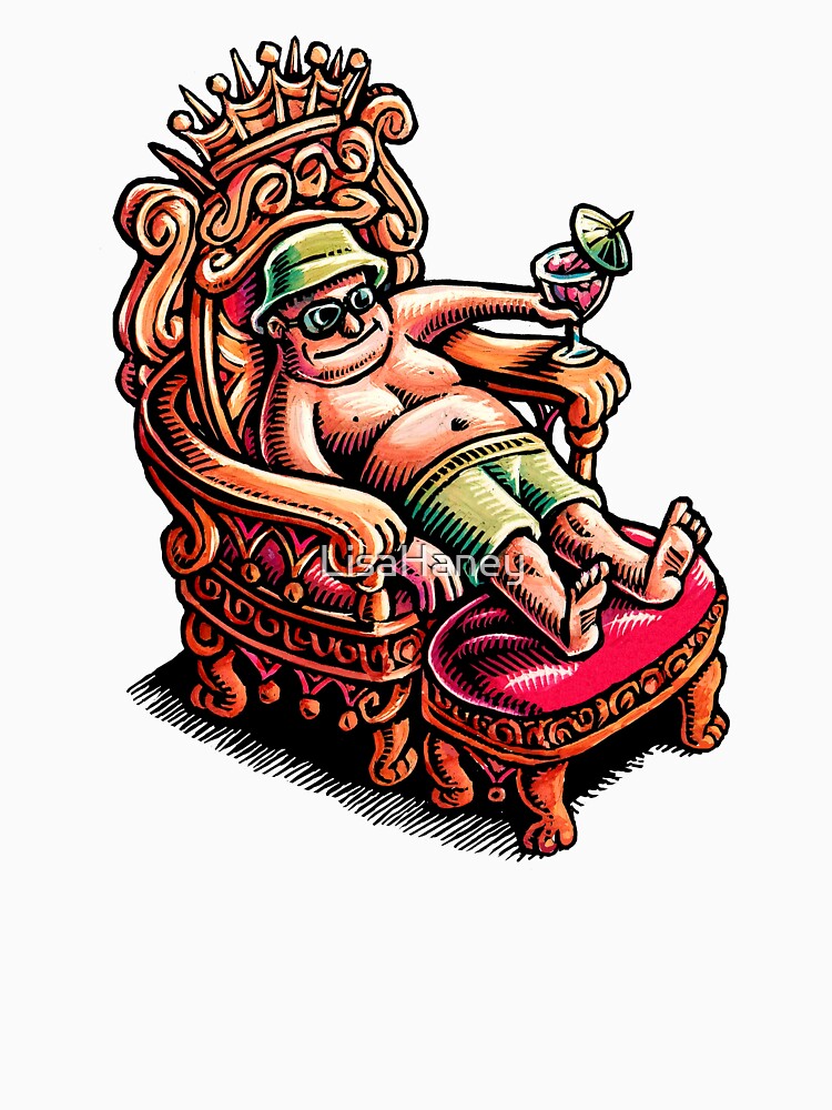 man enjoys royal treatment on vacation in a throne with a little umbrella drink. by LisaHaney