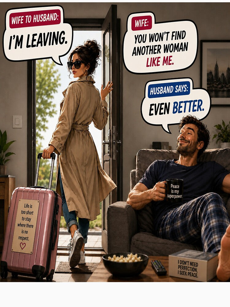 Wife Leaving Husband Funny Marriage Humor Art by riki2365