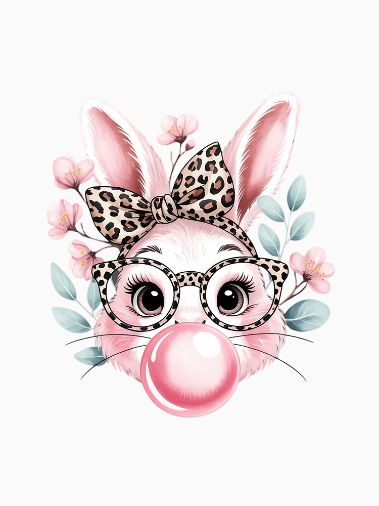 Leopard Print Rabbit Bunny Blowing Bubble Gum Easter Day by FaithAbbott