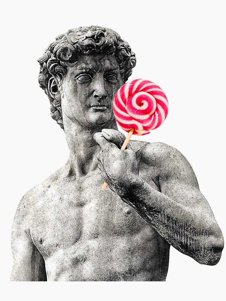 Michelangelo's David holds a tasty lollipop in his hand by Goliardika-Shop