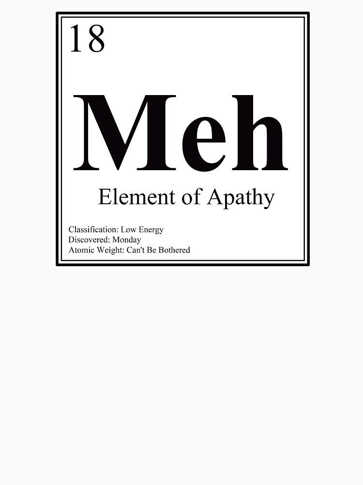 Meh - Element of Apathy - Funny Periodic Table Card by Estalon