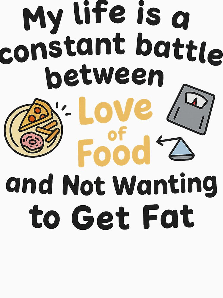 My Life Is a Constant Battle – Food vs Fat Funny T-Shirt by Just You Tee | Say It Loud, Wear It Proud