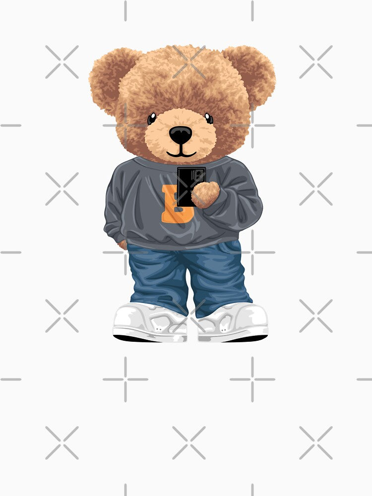 Cute teddy bear holding smartphone in casual outfit by Bhonard 21