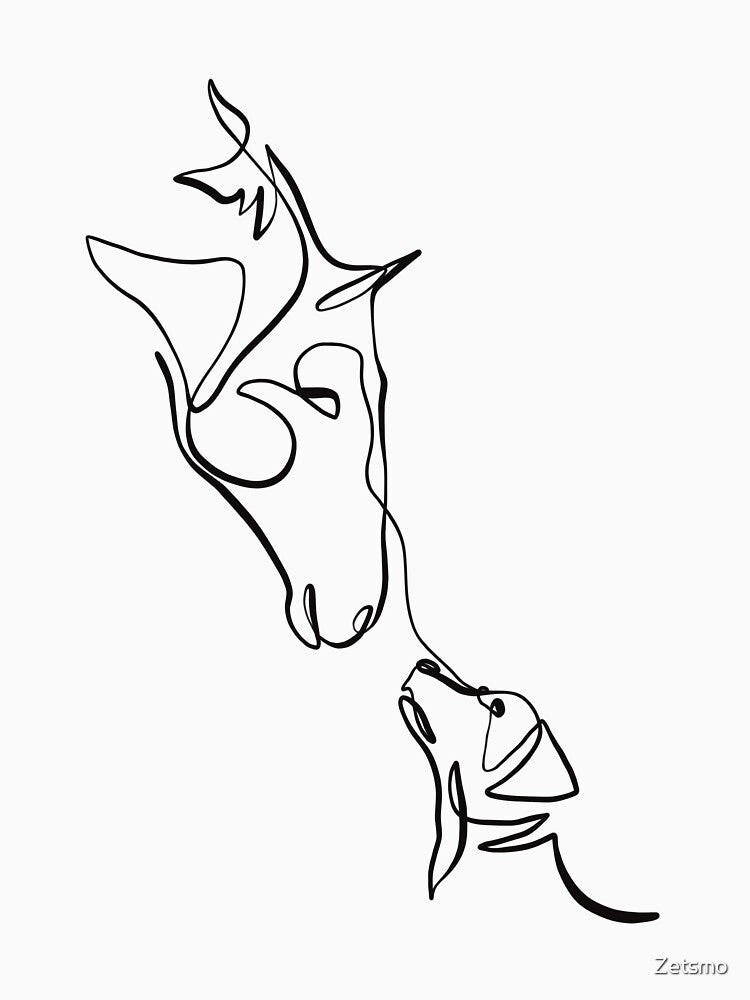Horse and Dog One Line Drawing Art Print by Zetsmo