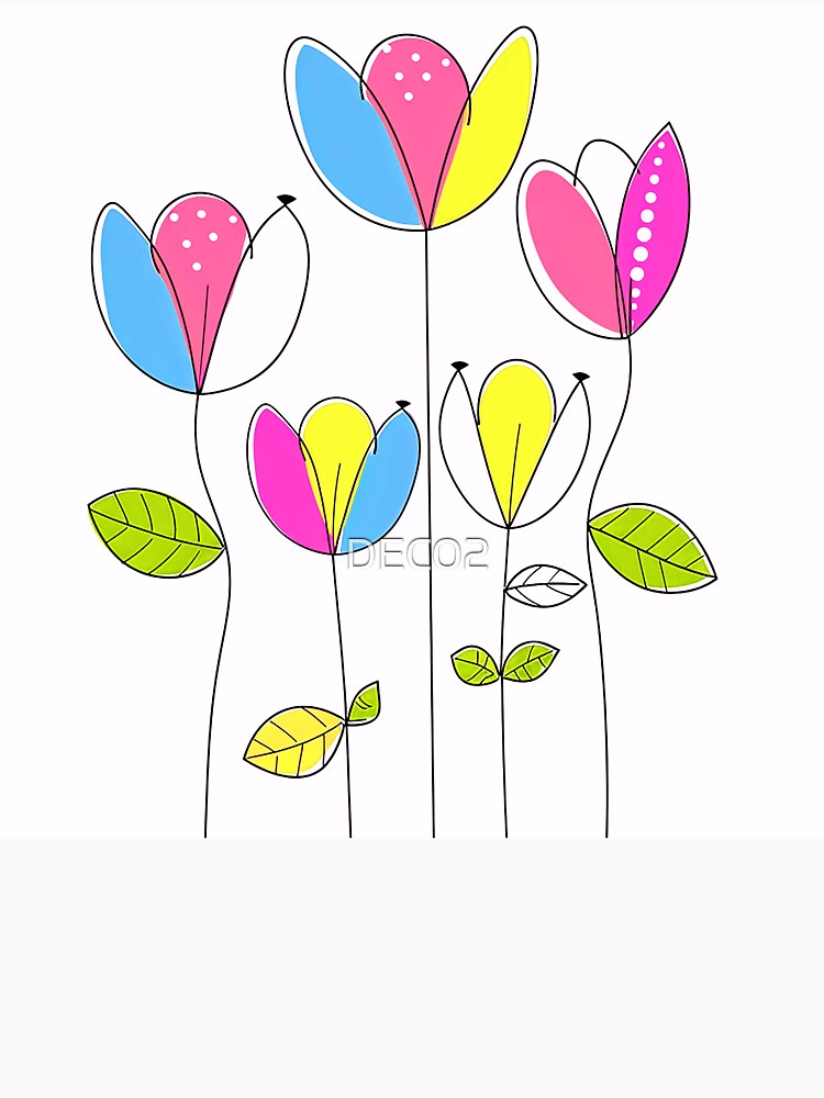 Pink, Blue, And Yellow Floral Line Art Designs by DEC02
