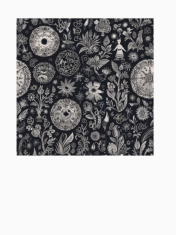 Hand-Drawn Floral and Starry Pattern With Decorative Elements by CoolPixels