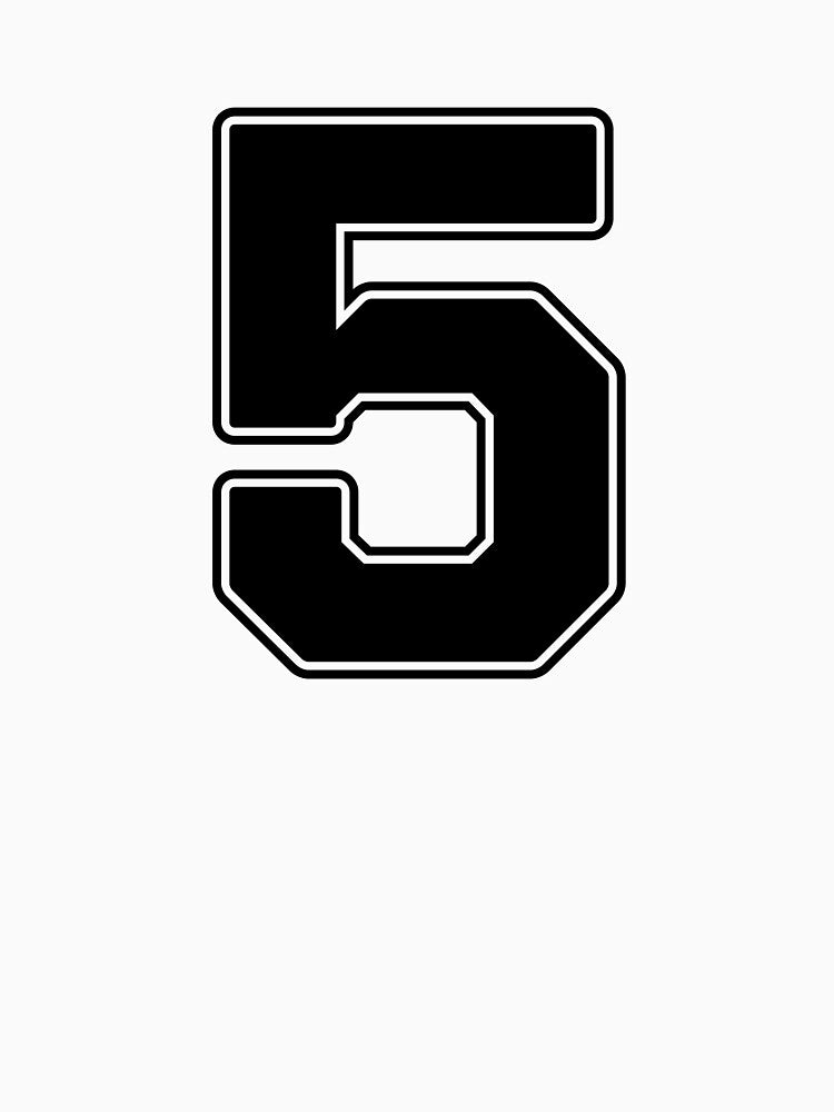 Jersey Number 5 / Player Shirt Number Five (Black with Black Outline) by STUDIO-72