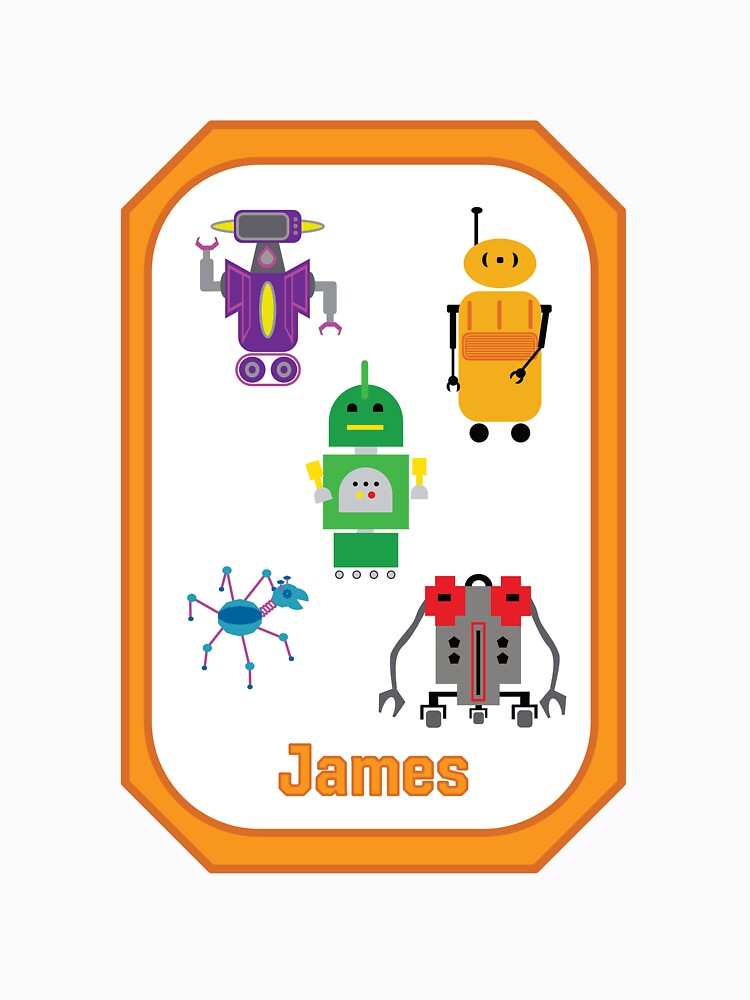 'Robotsville' Personalised English Arabic 5 robots orange highlights by HalunaHappy