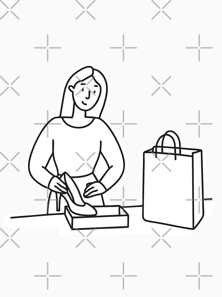 A lady unboxing heels next to a shopping bag by rasagamastore