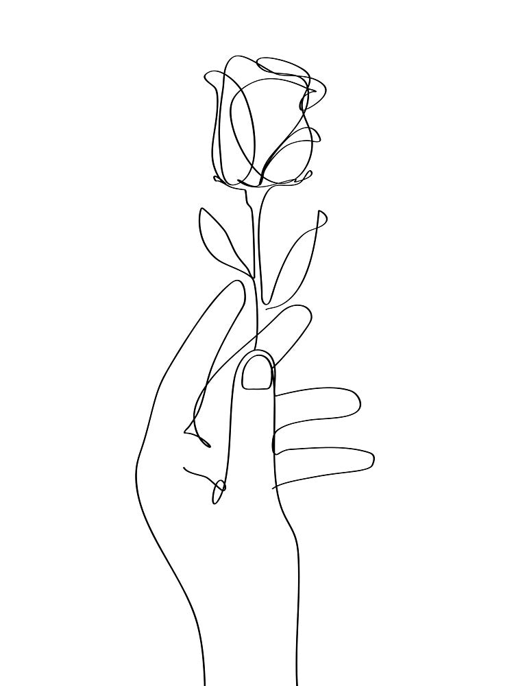 One Line Art Hand Rose by Tinteria