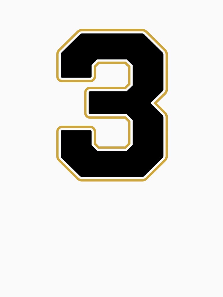 Jersey Number 3 / Player Shirt Number Three (Black with Gold Outline) by STUDIO-72