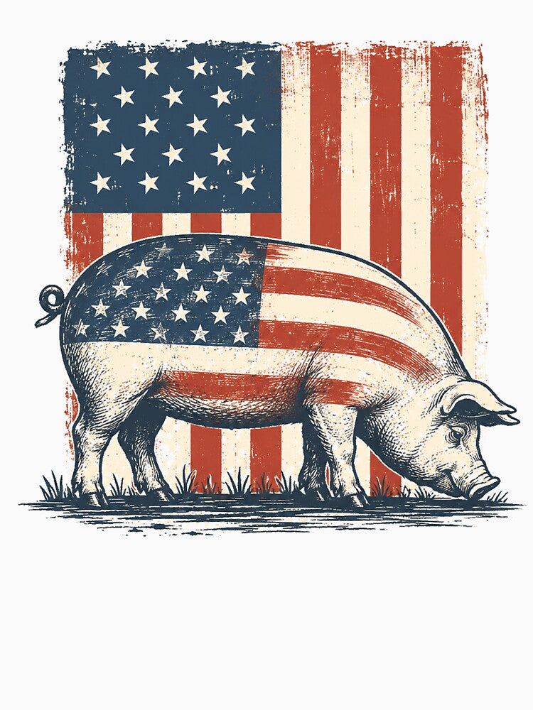 Vintage American Flag Pig Farm Animal Patriotic Retro by Moizento