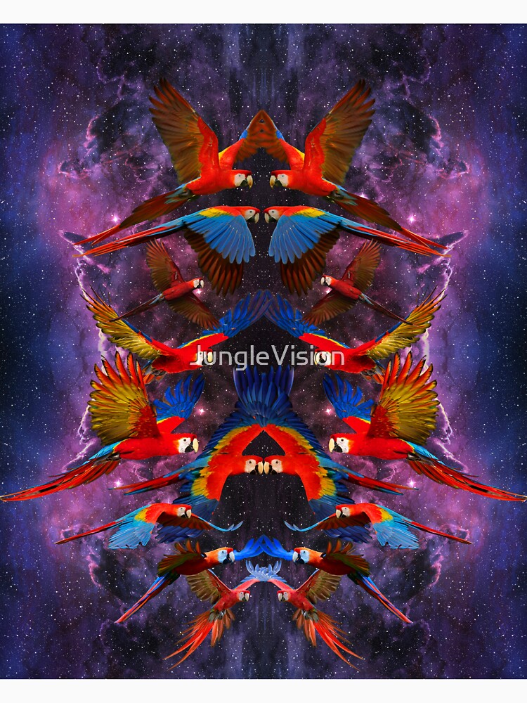Flock of Scarlet Macaws with Purple Galactic Background by JungleVision