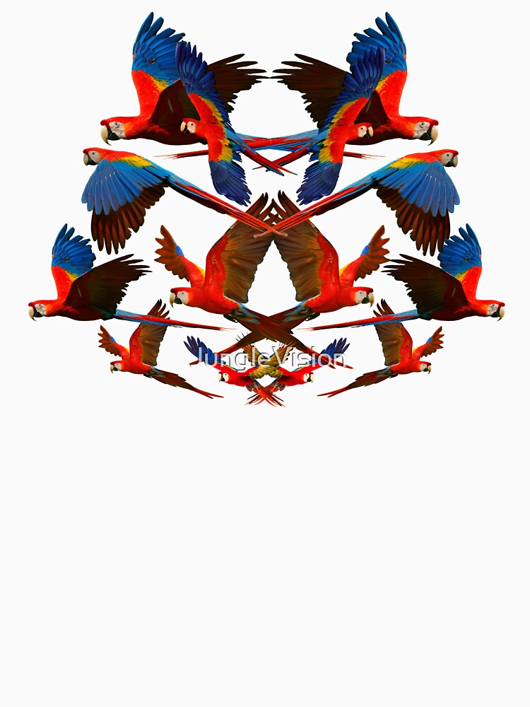 Flock of Scarlet Macaws with Black Background by JungleVision