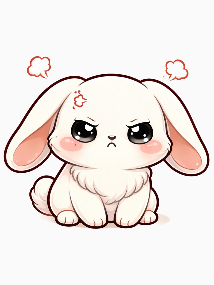 Angry Cute Bunny Kawaii Illustration ? | Chibi White Rabbit PNG for Stickers, T-Shirts & Merch by CozyPops