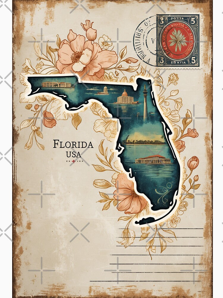 Greetings from Florida USA Vintage Travel Retro Postcard Design by TravelPostcardGems