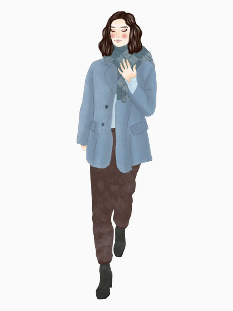 Strong Girl Confident Winter Blue Coat Illustration by theleftyworks