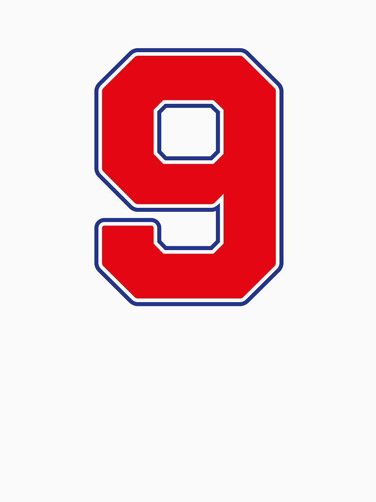 Jersey Number 9 / Player Shirt Number Nine (Red with Blue Outline) by STUDIO-72