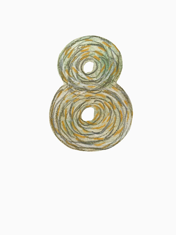 Number eight textured green a watercolor sketch black by Yana Mustafina | Boho Soulful Designs