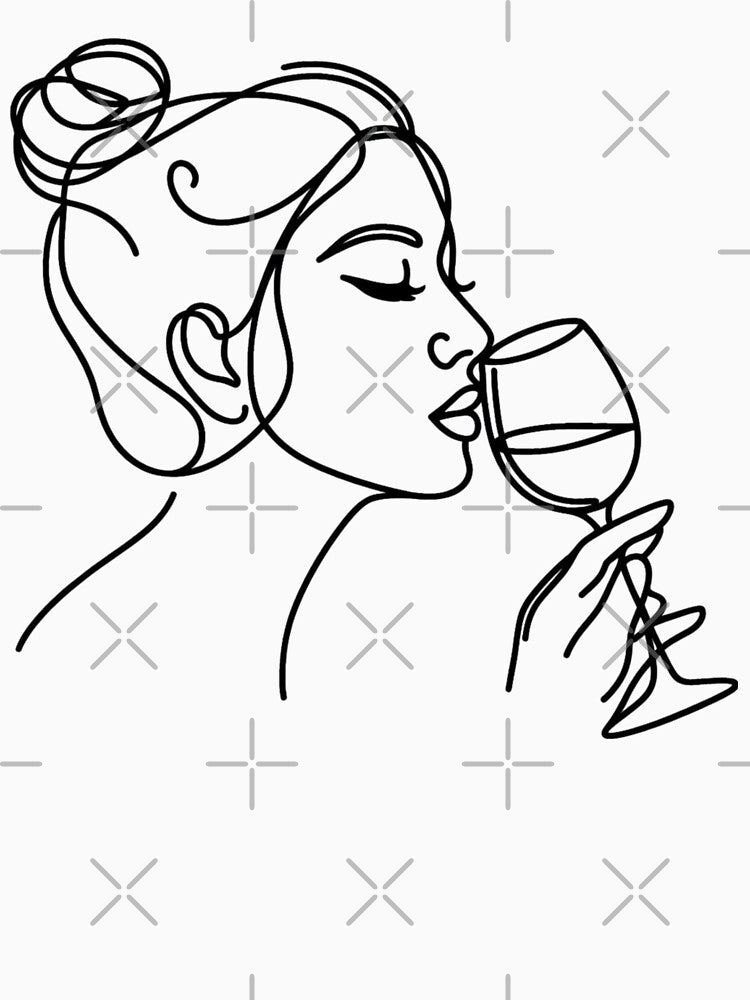 One line woman with wine, Abstract minimal female single line art by MusesWhispers