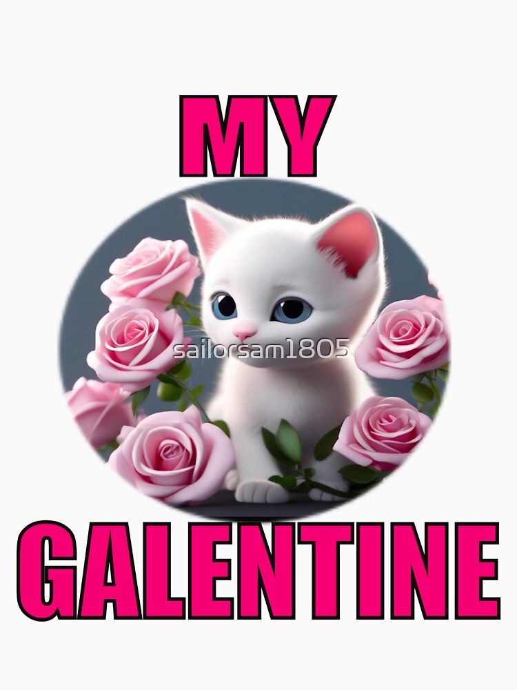 Circle of pink Roses and Soft Super Cute white kitten on Galentines day and Galentines party, gift idea for Galentines day by sailorsam1805