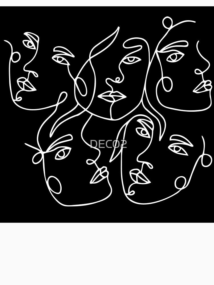 Five Female's Faces White Line Art On Black by DEC02