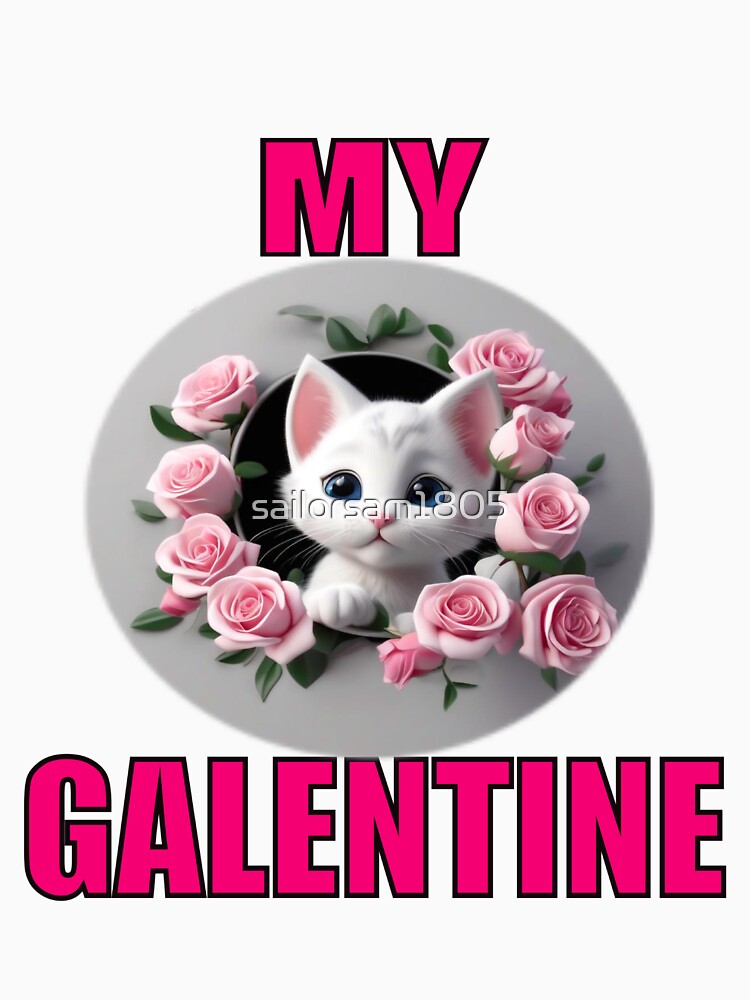 Pink Roses and Soft Super Cute white kitten on Galentines day and Galentines party, gift idea for Galentines day by sailorsam1805