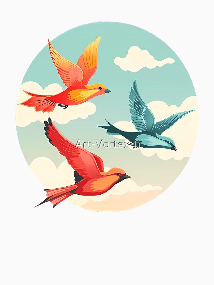 "Three Birds Fly in the Sky Logo - Cartoon Style" by Art-Vortex-fr