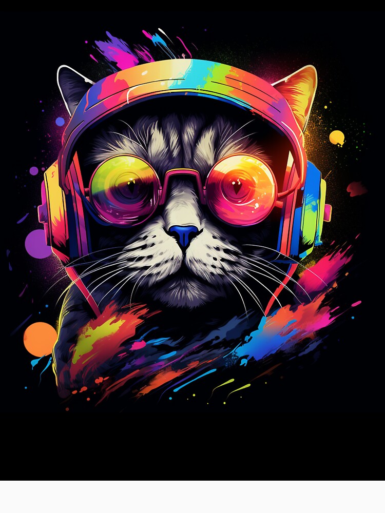 Melodic Purrfection: Rainbow Music Cat Prints On Demand by Hados Damilola
