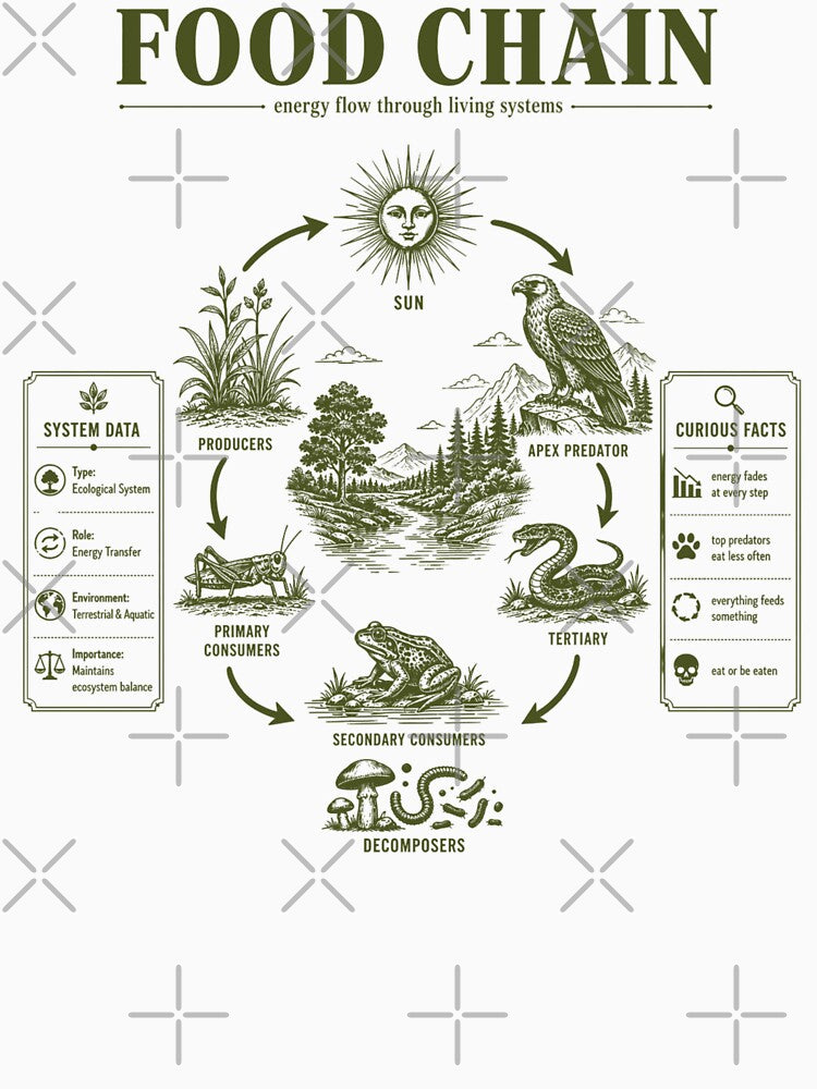 Vintage Science Food Chain Diagram Ecosystem Flow by FreshVibe Prints