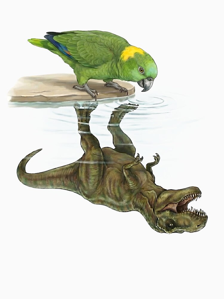 Funny Yellow Naped Amazon Reflection T Rex Dinosaur Parrot Mom Dad Lover by DoodleTortle