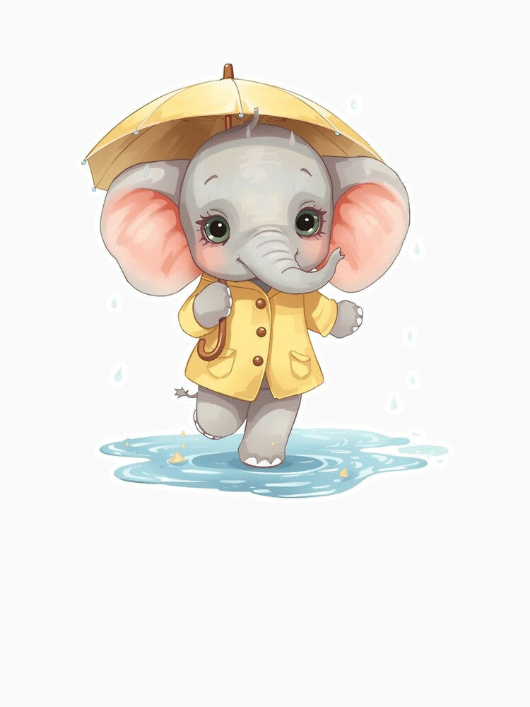 An Adorable Young Elephant - Soft Pastel Colors Rainy Day by DigitfanStudio