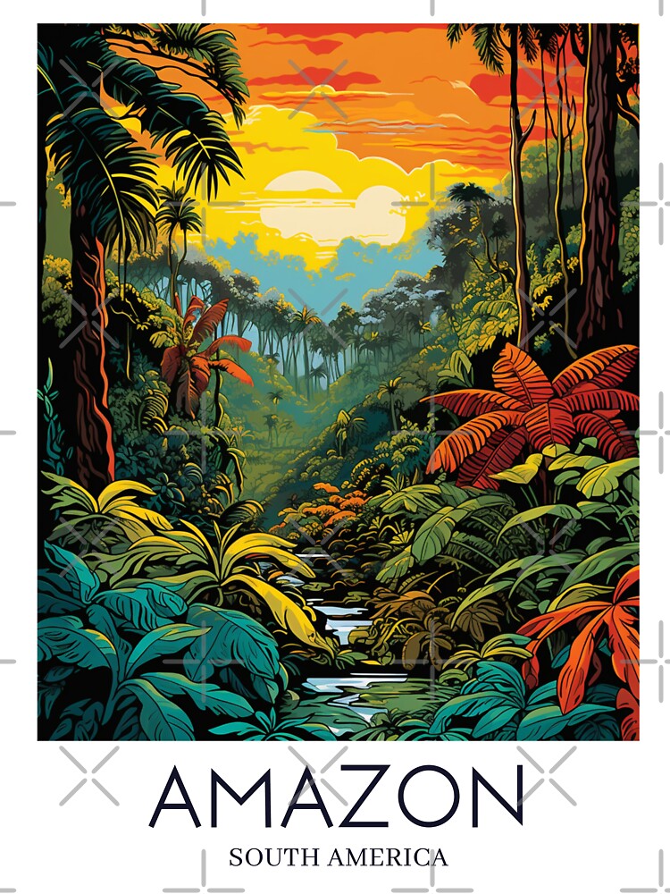 A Pop Art Travel Print of the Amazon Rainforest - South America by StudioRedKoala