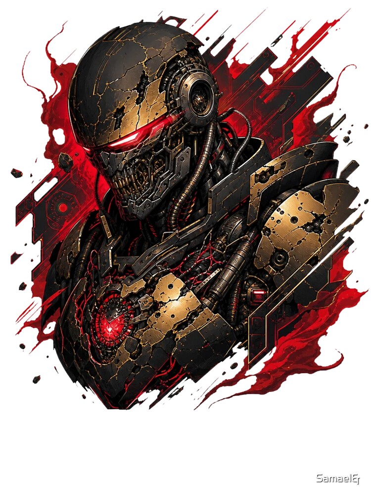Crimson Visor Cybernetic Robot Streetwear Graphic by Samael&