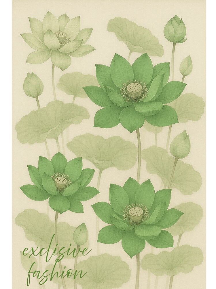 Exclusive Fashion Green Lotus – Elegant Botanical Floral Design by Karszul