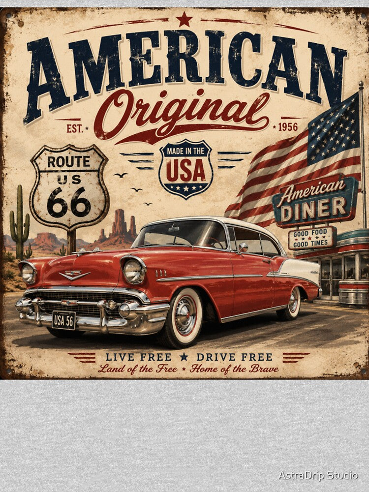 American Original | Route 66 Vintage Car | Classic Americana Retro USA Design by AstraDrip Studio