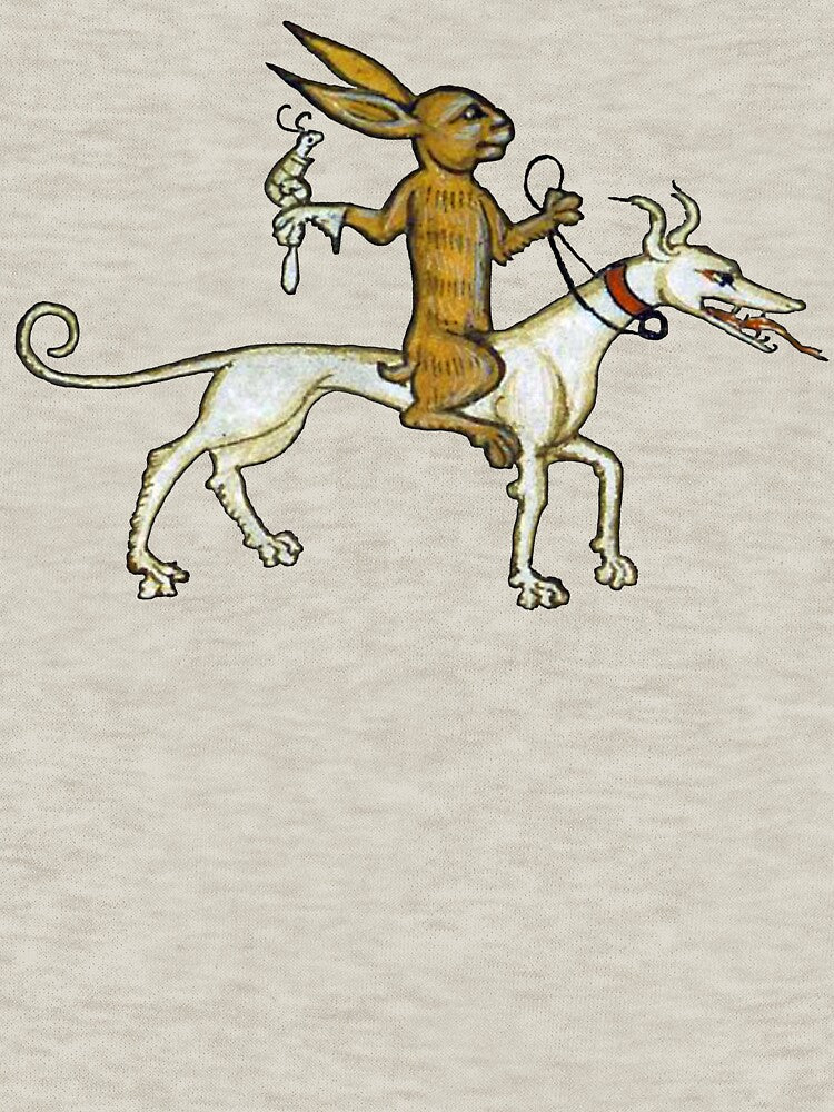 Medieval Rabbit Riding Dog and Holding Snail by Cat Lady Designs