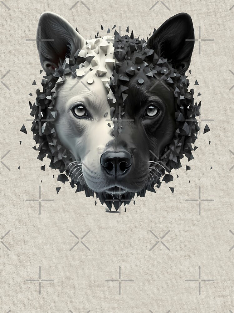 yin yang dog head black and white by Toms Tee