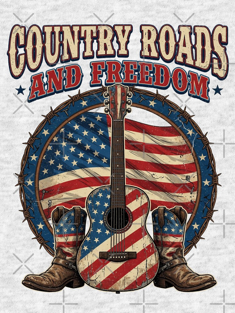 Vintage Country Roads and Freedom Guitar Cowboy Boots Patriotic by CF_VintageDesign